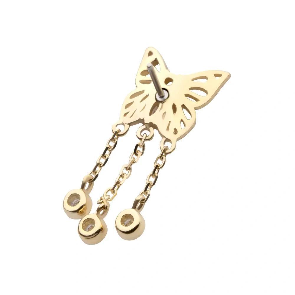 Invictus | 14k gold | Butterfly with Triple Dangle | CZ