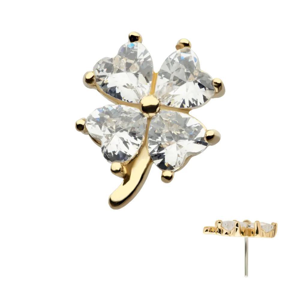 Invictus | 14k gold | Prong Set Heart Clover | CZ