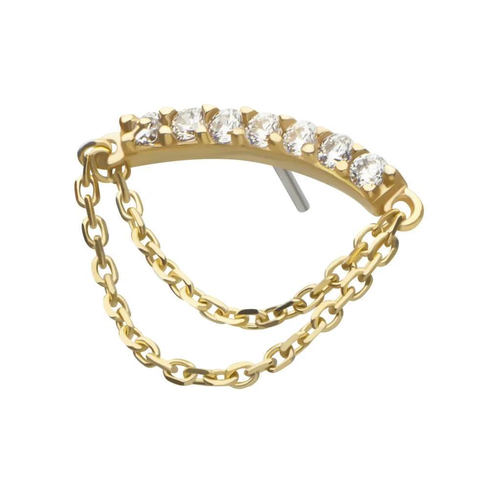 Invictus | 14k gold | Curved Bar with 2 Tier Chain | CZ