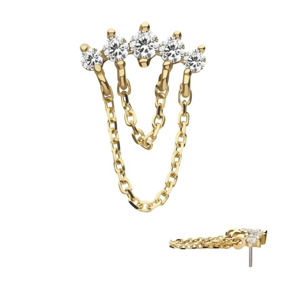 Invictus | 14k gold | Prong Set Curved Bar with 2 Tier Chain | CZ
