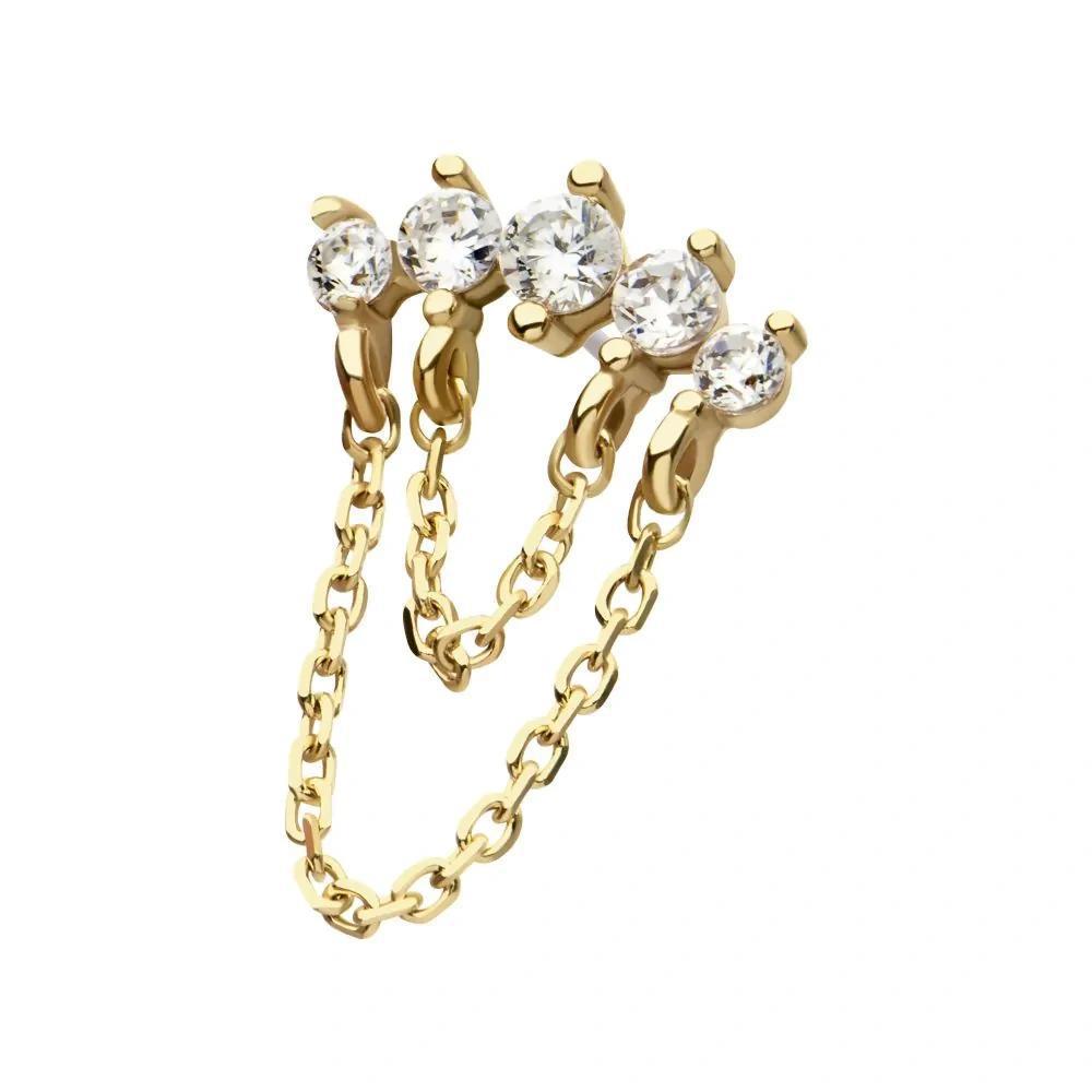 Invictus | 14k gold | Prong Set Curved Bar with 2 Tier Chain | CZ