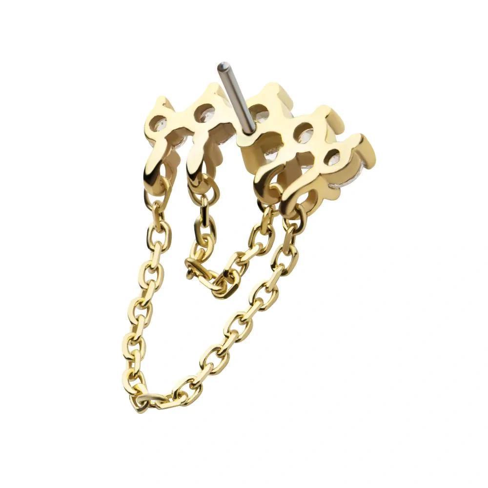 Invictus | 14k gold | Prong Set Curved Bar with 2 Tier Chain | CZ