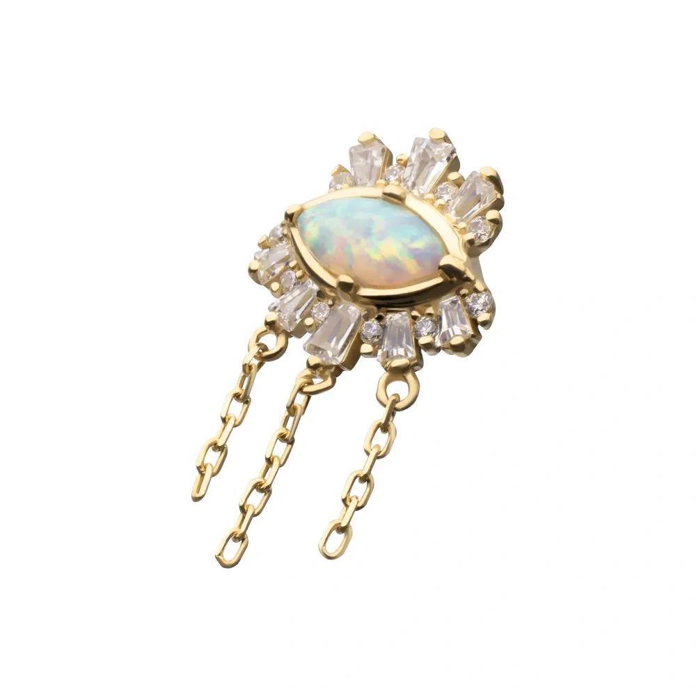 Invictus | 14k gold | Evil Eye with Triple Chain | CZ and Opal