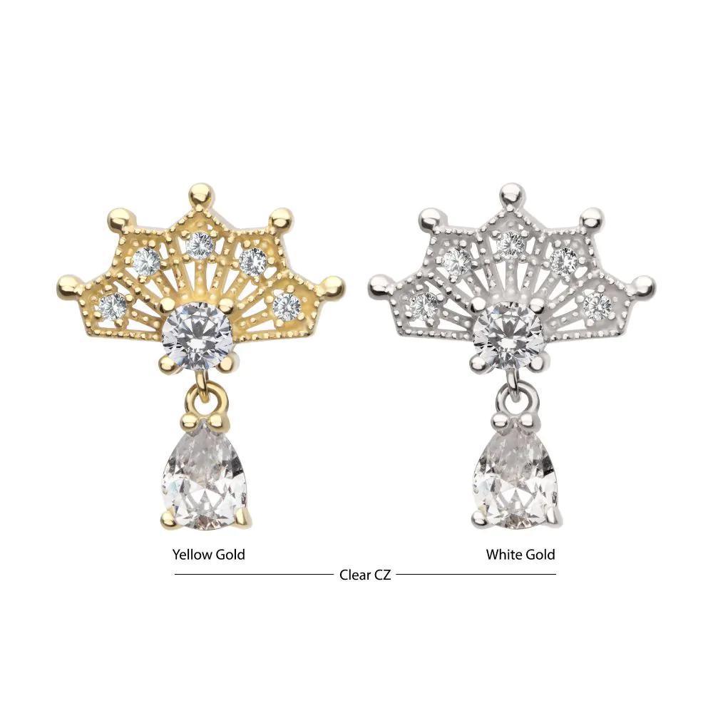 Invictus | 14k gold | Prong Set Fan with Tear Drop Dangle | CZ