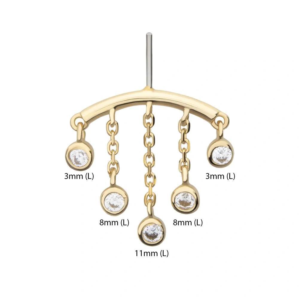 Invictus | 14k gold | Hidden Helix Curved Bar with 5 Bezel Set Dangle | CZ
