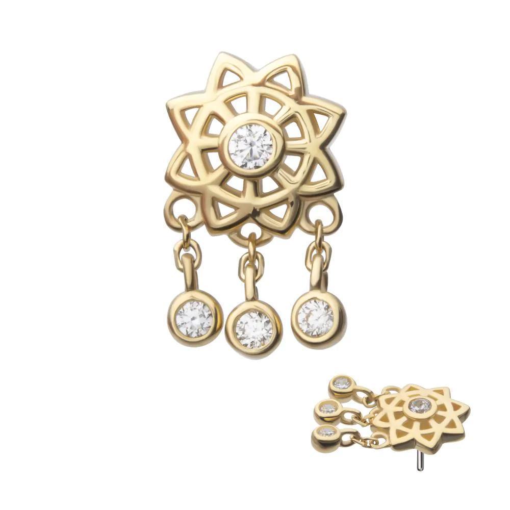 Invictus | 14k gold | Mandala with Triple Bezel Dangle | CZ
