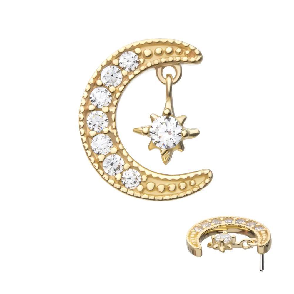 Invictus | 14k gold | Pave Set Moon with Floating Star | CZ