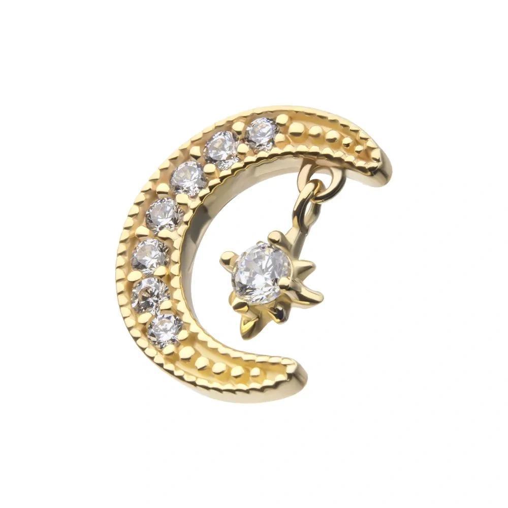 Invictus | 14k gold | Pave Set Moon with Floating Star | CZ