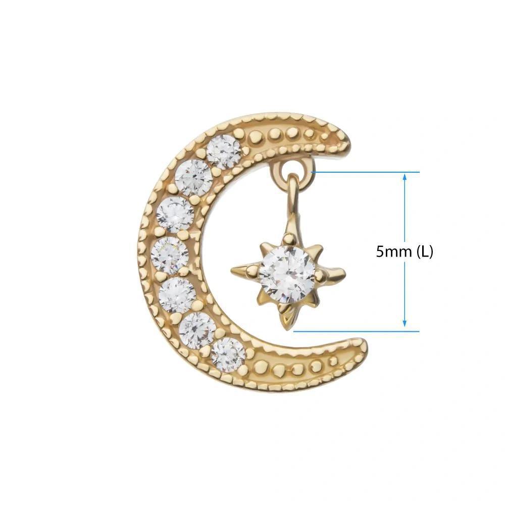 Invictus | 14k gold | Pave Set Moon with Floating Star | CZ