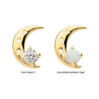 Invictus | 14k gold  Prong Set Moon| CZ + Synthetic Opal