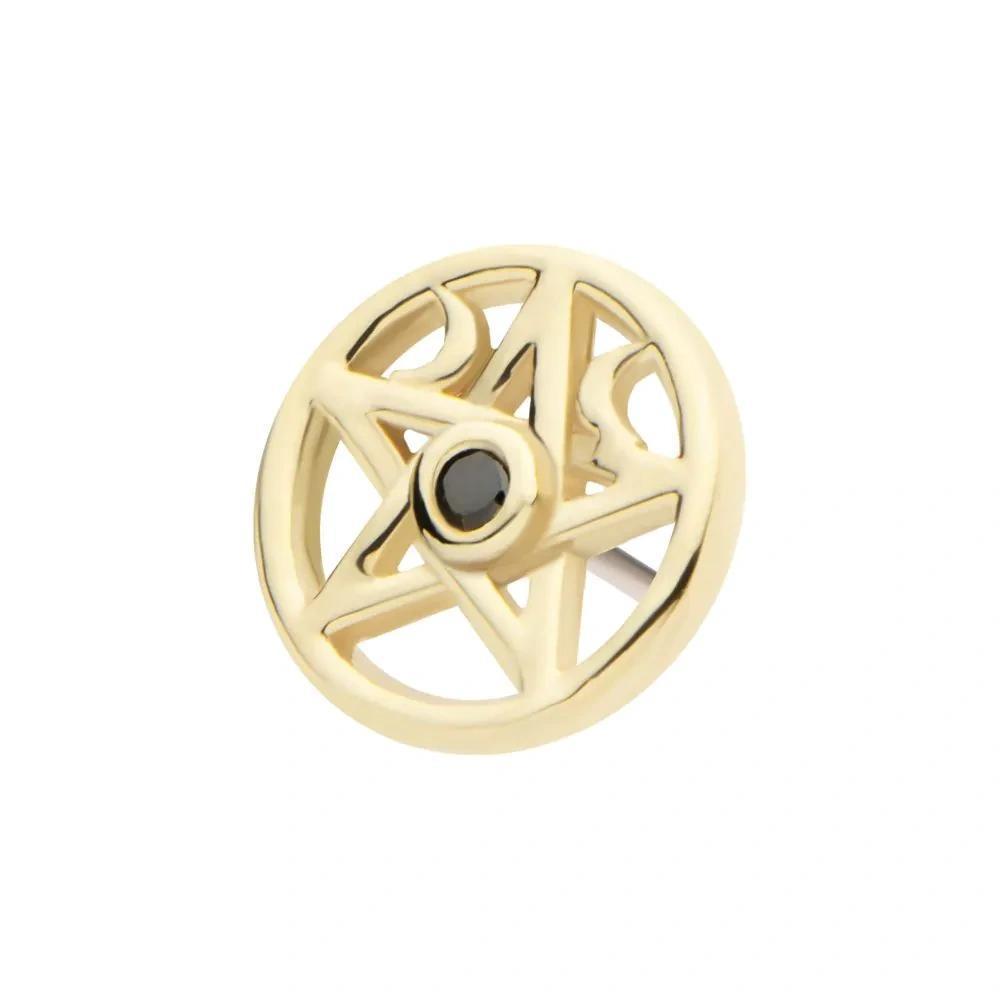 Invictus | 14k gold | Bezel Set Moon Pentacle | Black CZ