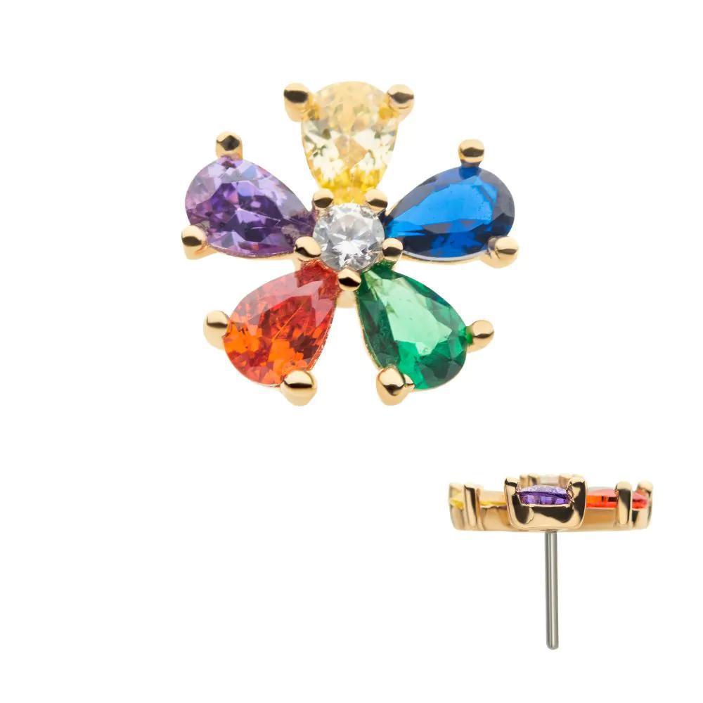 Invictus | 14k gold | Prong Set Flower | Rainbow CZ