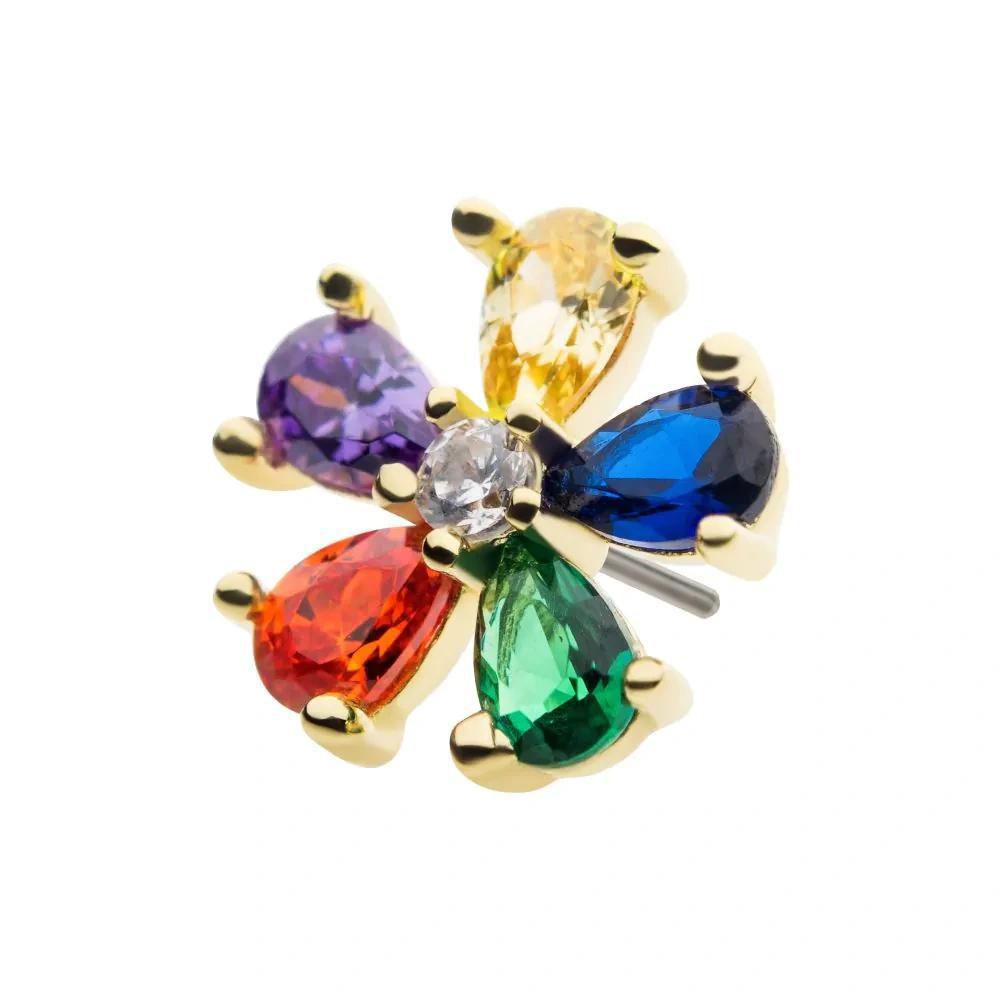 Invictus | 14k gold | Prong Set Flower | Rainbow CZ