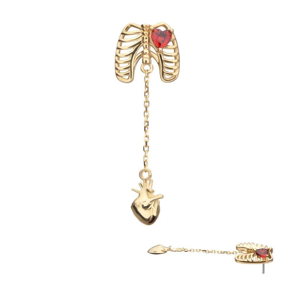Invictus | 14k gold | Rib Cage with Heart Dangle | CZ
