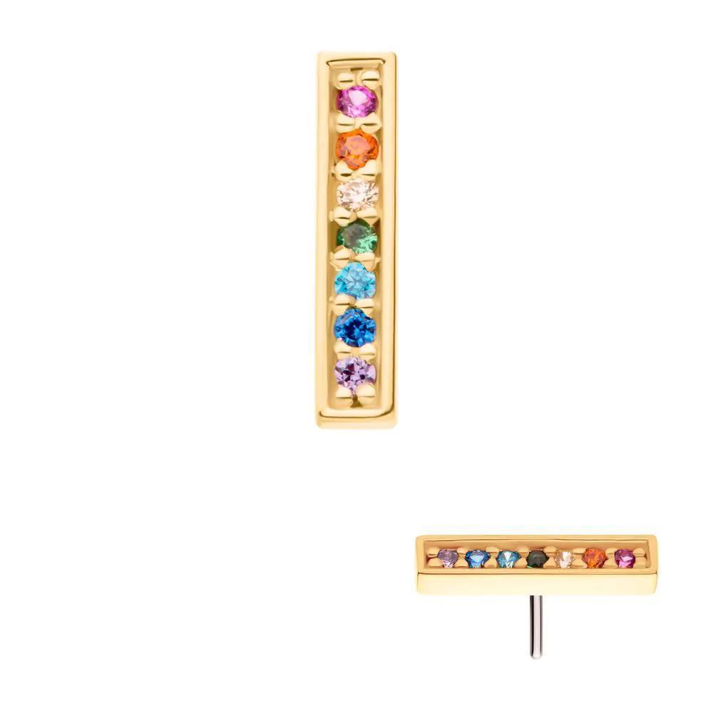 Invictus | 14k gold | Prong Set Cluster Bar | Rainbow CZ