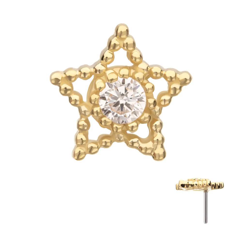 Invictus | 14k gold | Beaded Cut Out Star | CZ
