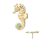 Invictus | 14k gold | Etched Seahorse |Aqua CZ