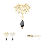 Invictus | 14k gold | Spiderweb Fan with Dangle | Black CZ
