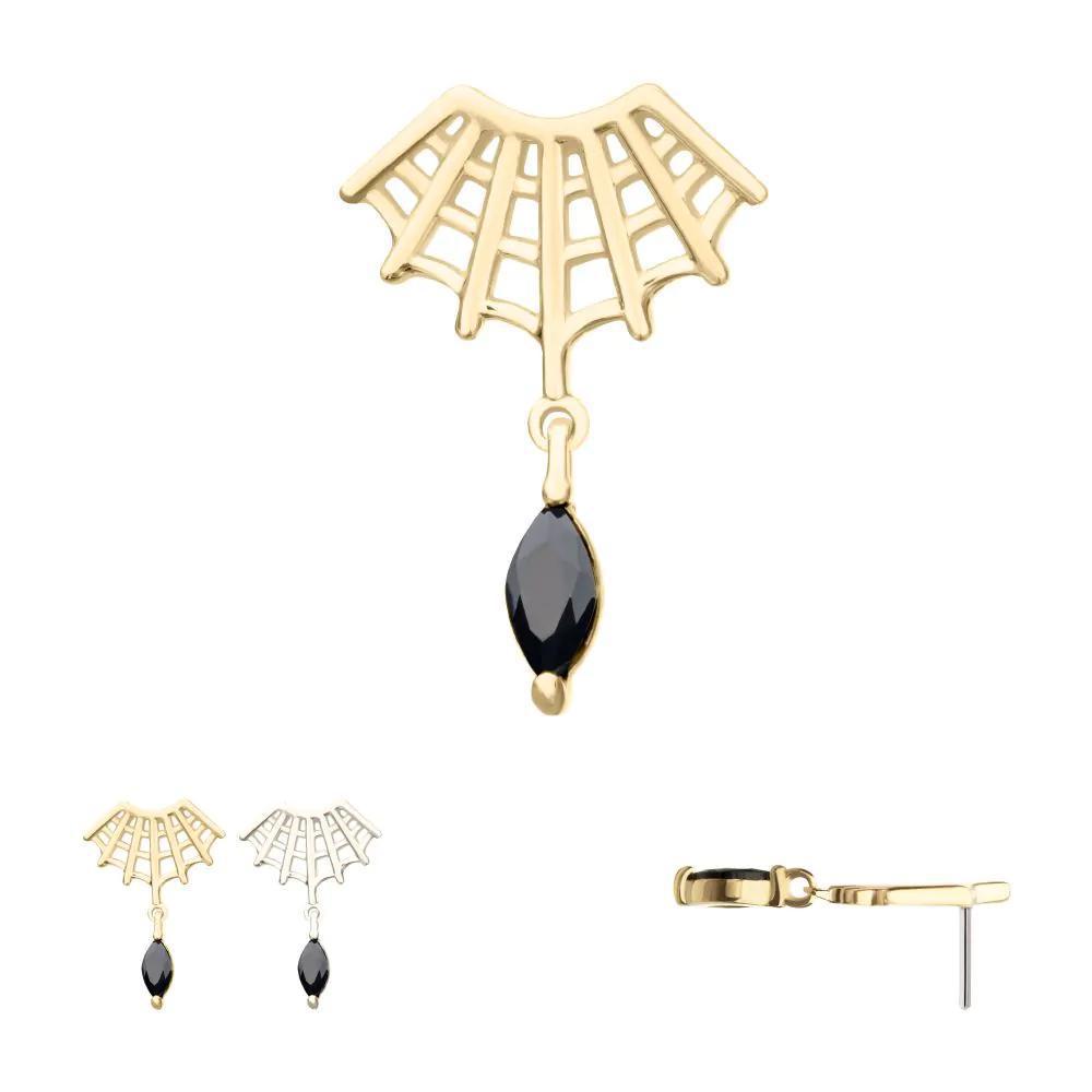 Invictus | 14k gold | Spiderweb Fan with Dangle | Black CZ