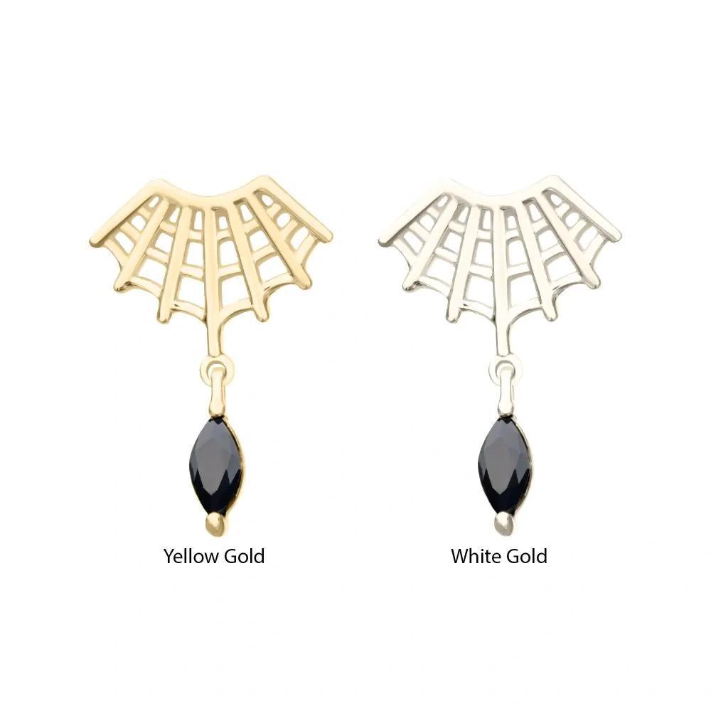 Invictus | 14k gold | Spiderweb Fan with Dangle | Black CZ