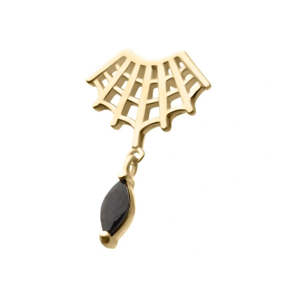 Invictus | 14k gold | Spiderweb Fan with Dangle | Black CZ