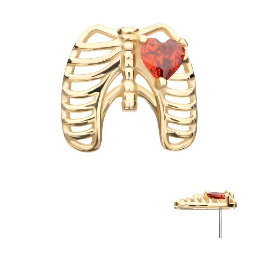 Invictus | 14k gold | Rib Cage with Heart | Garnet CZ