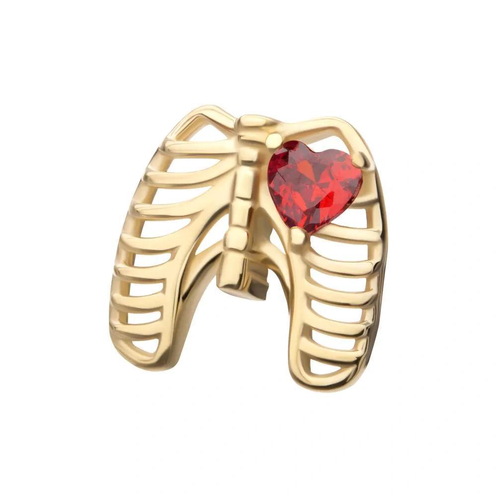 Invictus | 14k gold | Rib Cage with Heart | Garnet CZ