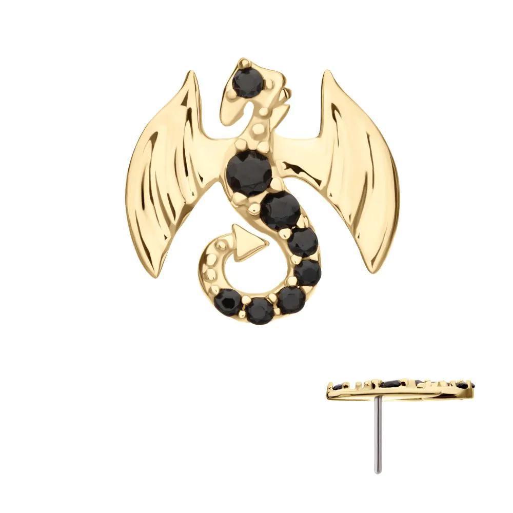 Invictus | 14k gold | Winged Dragon | Black CZ