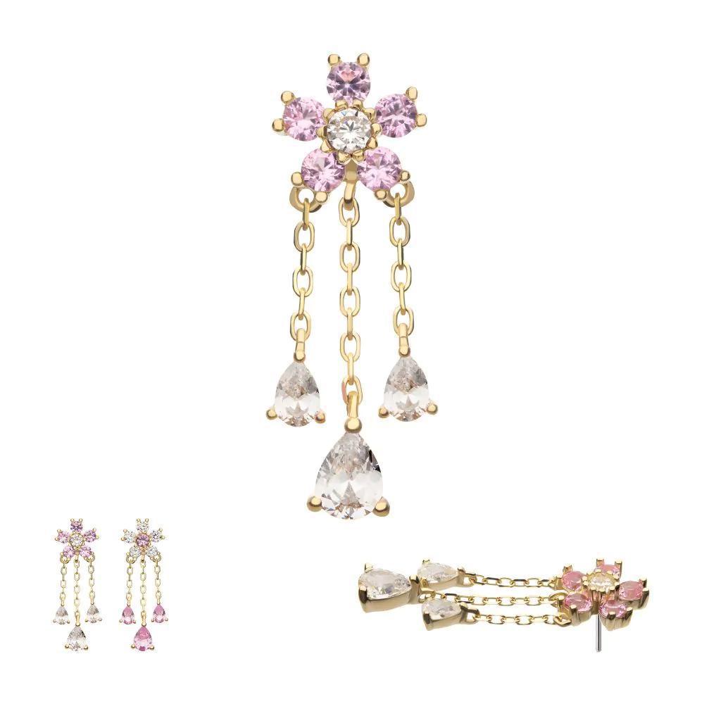 Invictus | 14k gold | Cherry Blossom with Triple Teardrop Dangle | CZ