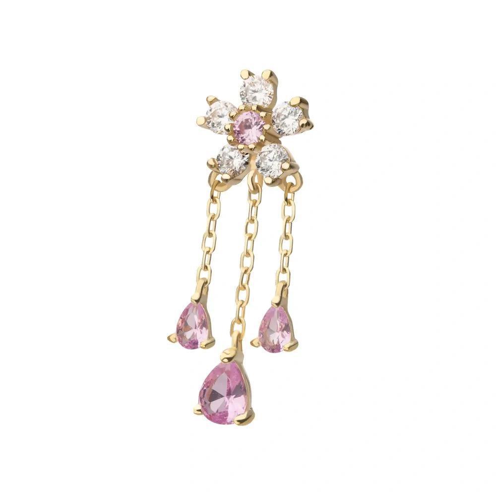 Invictus | 14k gold | Cherry Blossom with Triple Teardrop Dangle | CZ