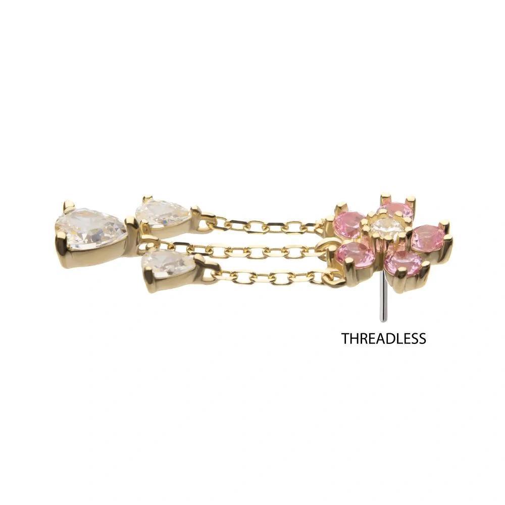 Invictus | 14k gold | Cherry Blossom with Triple Teardrop Dangle | CZ