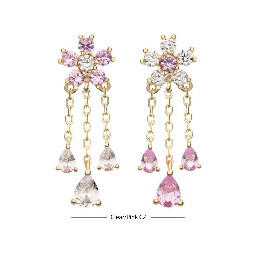 Invictus | 14k gold | Cherry Blossom with Triple Teardrop Dangle | CZ