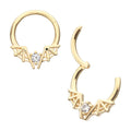 Invictus | 14k gold | Bat Wings Prong Set CZ Gem Front Facing Hinged Hoop