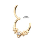 Invictus | 14k gold | Bat Wings Prong Set CZ Gem Front Facing Hinged Hoop