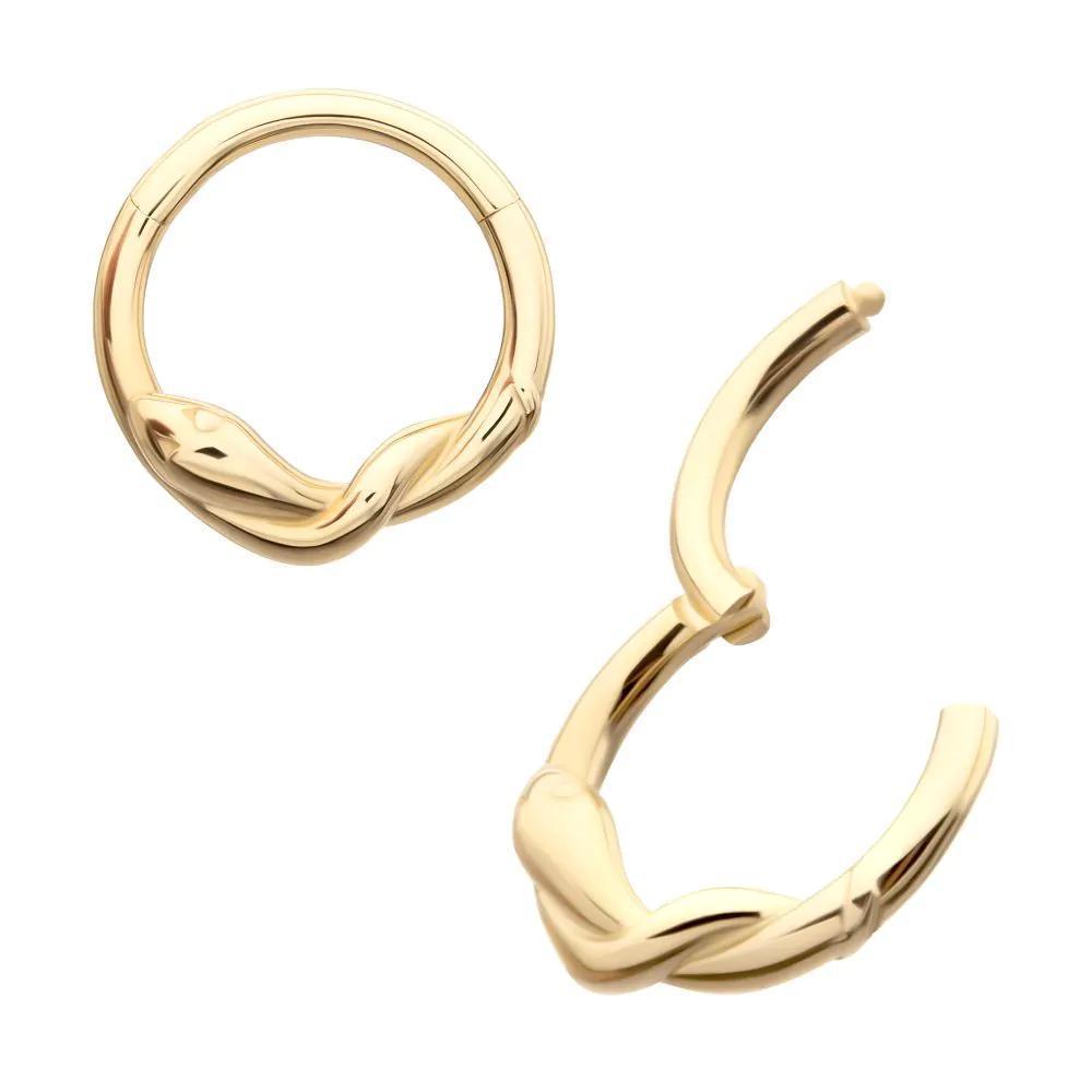 Invictus | 14k gold | Front Facing Hinged Hoop | Twisted Snake