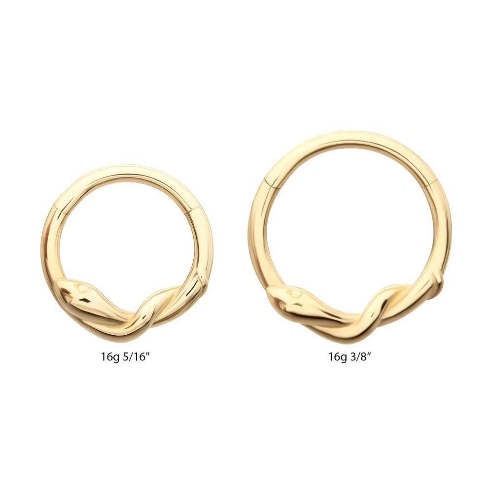 Invictus | 14k gold | Front Facing Hinged Hoop | Twisted Snake