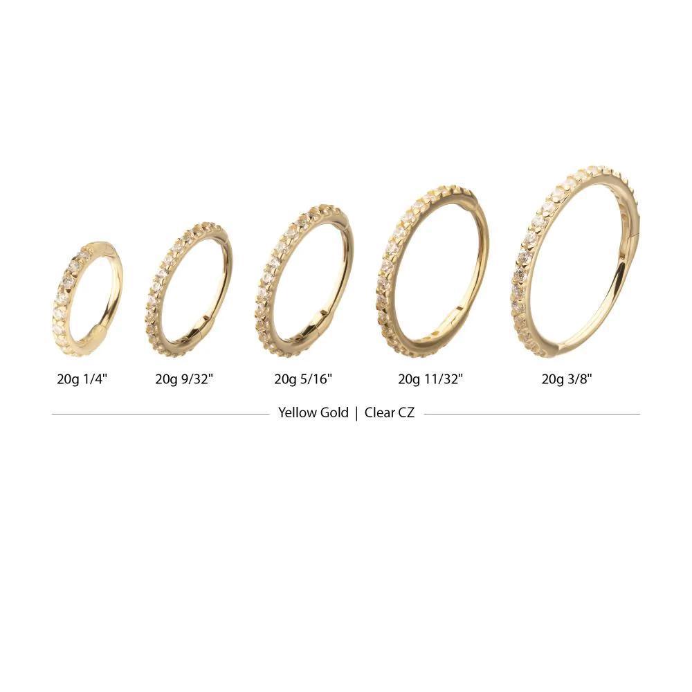 Invictus | 14k gold | 20g Prong 1mm Clear CZ Gem Side Facing Hinged Hoop