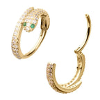 Invictus | 14k gold | Pave Clear CZ Snake with Emerald CZ Eyes Side Facing Hinged Hoop