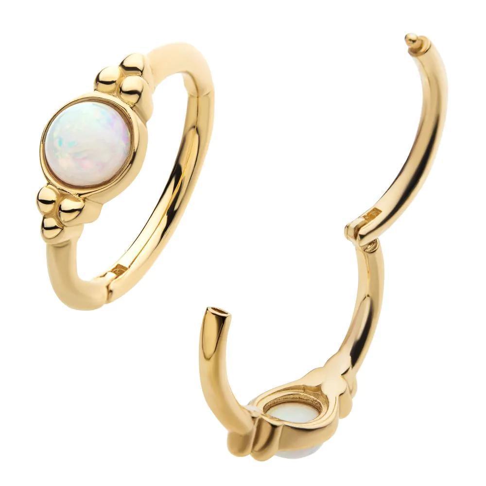 Invictus | 14k gold | Gold Beads & Centerpiece Bezel | Synthetic Opal