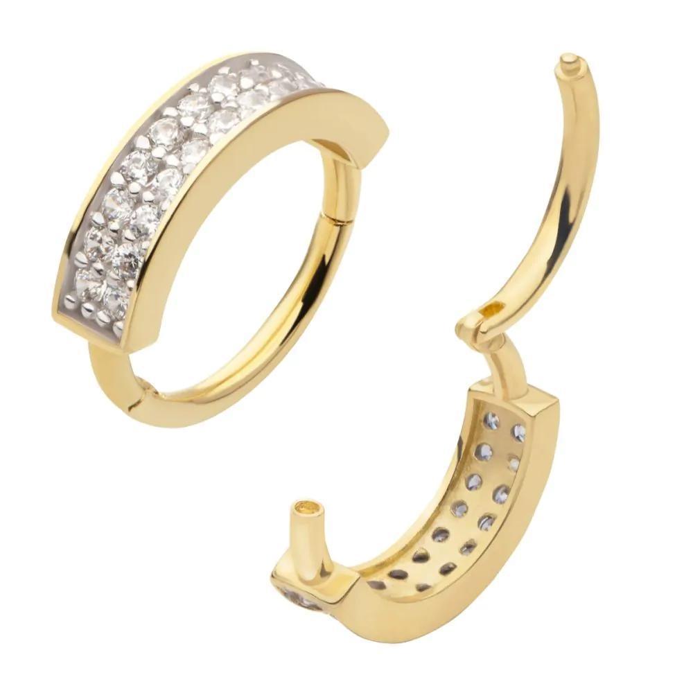 Invictus | 14k gold | Double Row Prong Set Hinged Hoop | Cubic Zirconia