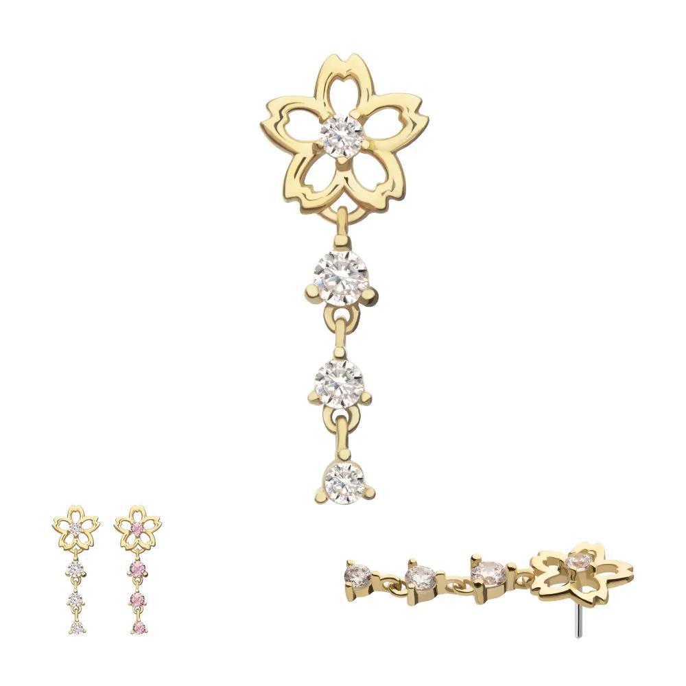 Invictus | 14k gold | Cut Out Cherry Blossom with Triple Dangle | CZ