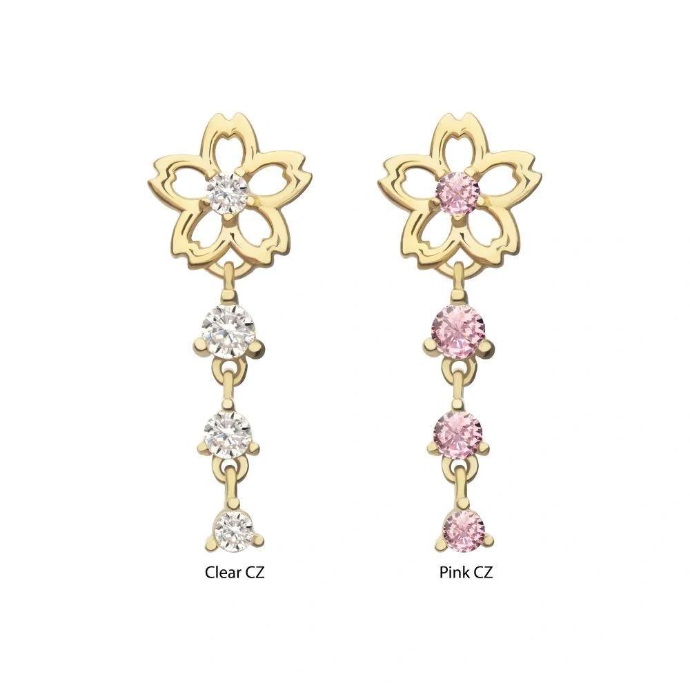 Invictus | 14k gold | Cut Out Cherry Blossom with Triple Dangle | CZ