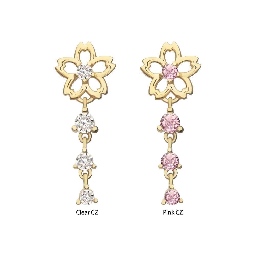 Invictus | 14k gold | Cut Out Cherry Blossom with Triple Dangle | CZ