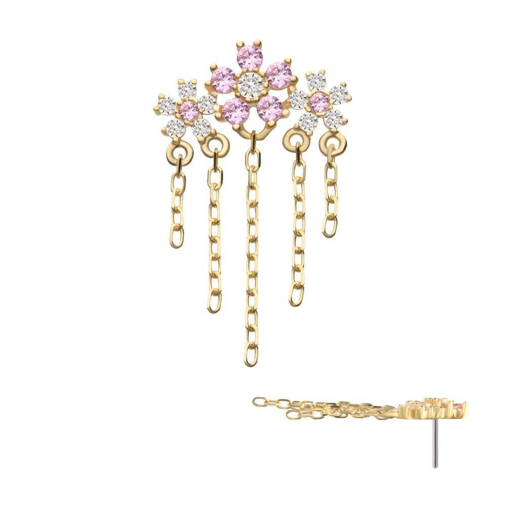 Invictus | 14k gold | Triple Cherry Blossom with 5 Chain Dangle |CZ