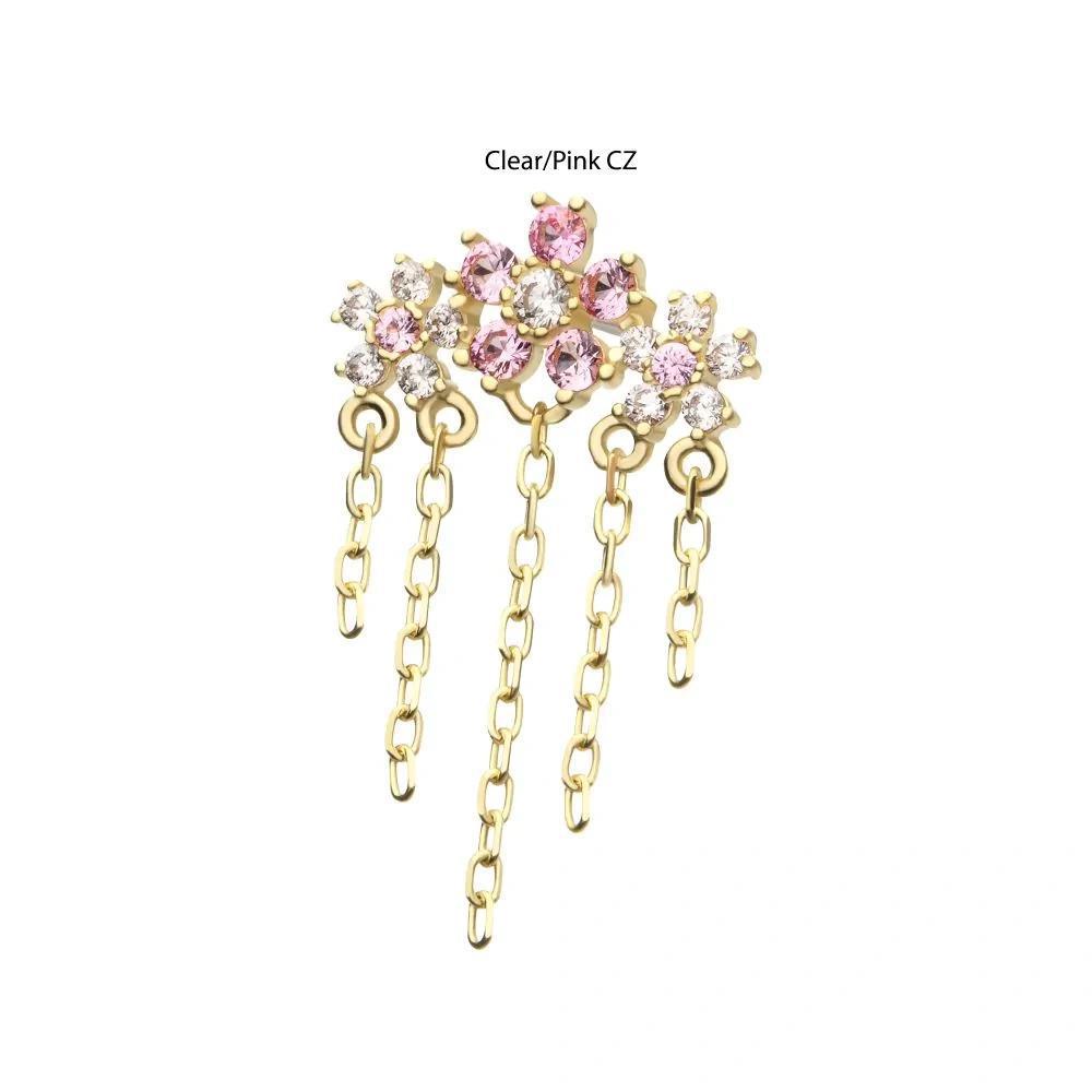 Invictus | 14k gold | Triple Cherry Blossom with 5 Chain Dangle |CZ