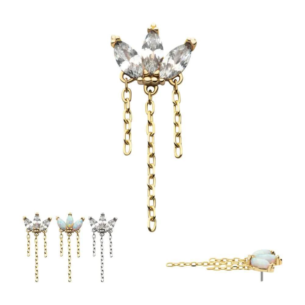 Invictus | 14k gold | Marquise Cluster Fan with Triple Chain Dangle