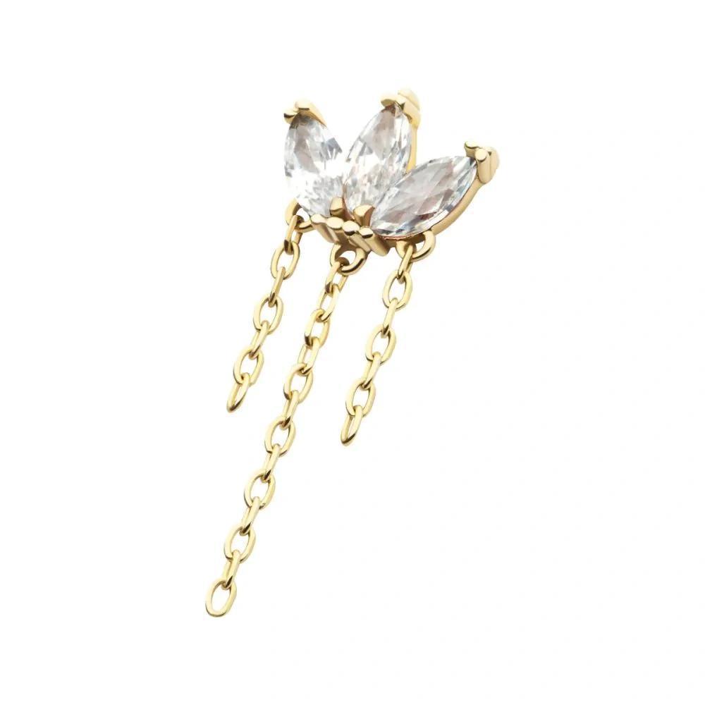 Invictus | 14k gold | Marquise Cluster Fan with Triple Chain Dangle