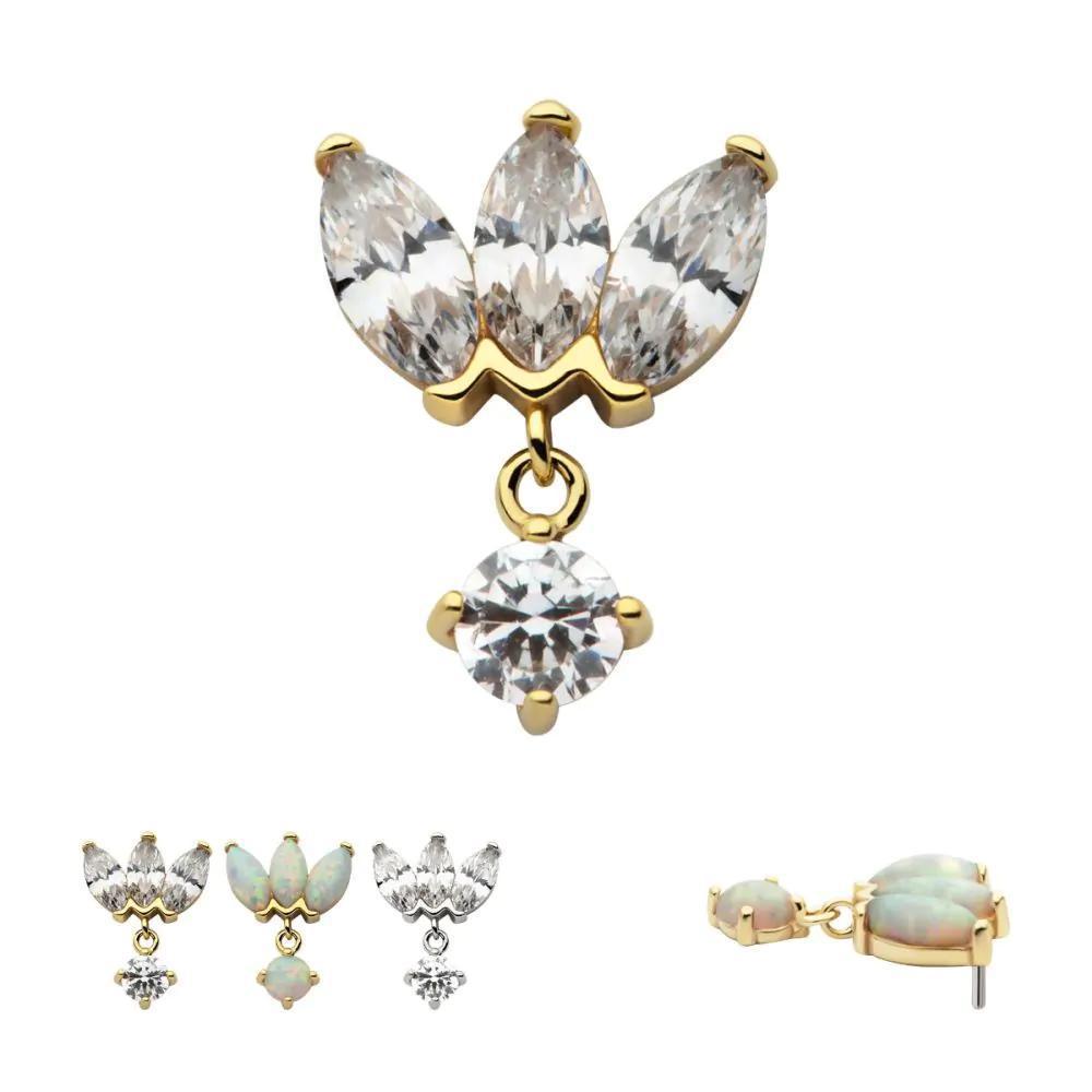 Invictus | 14k gold | Marquise 3-Cluster Fan with Dangle