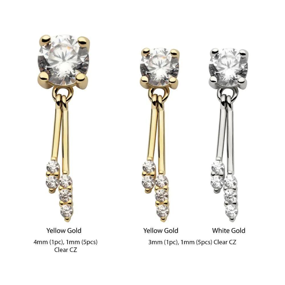 Invictus | 14k gold | Prong Set with Double Dangle Bar | CZ
