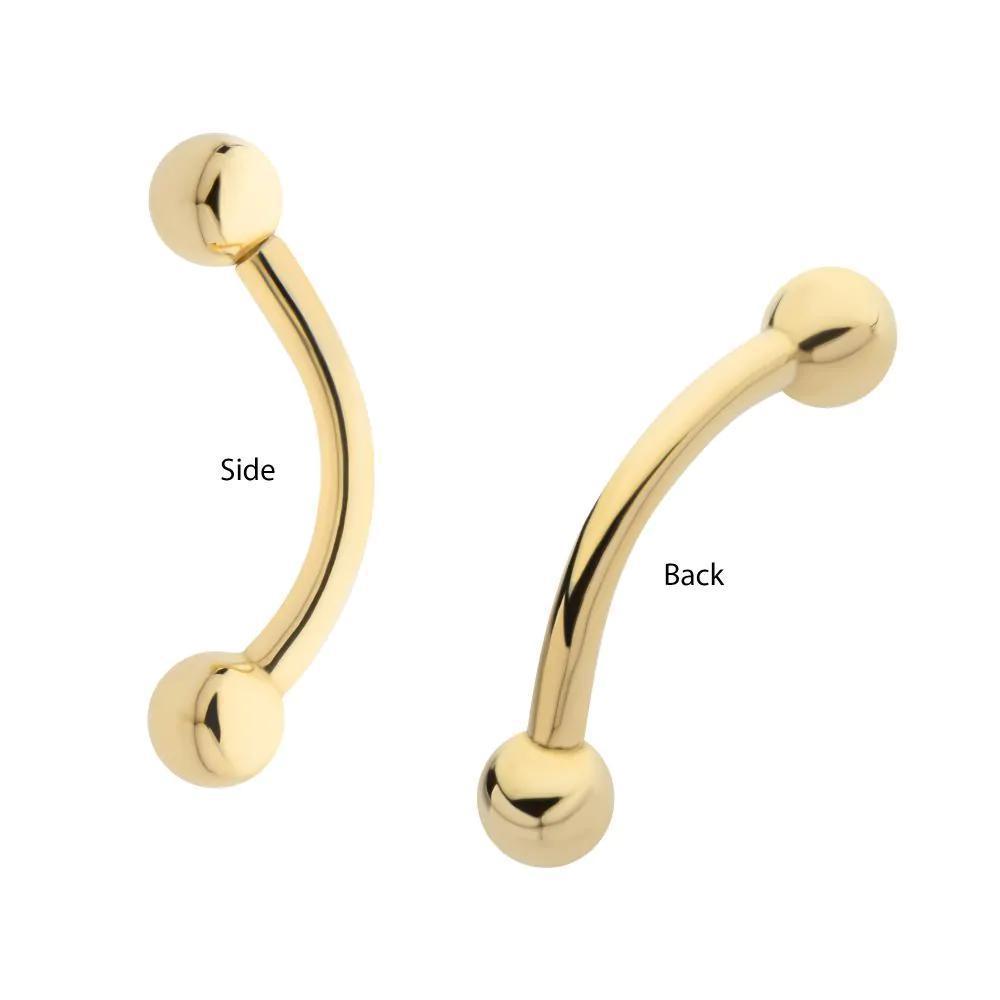 Invictus | 14k gold | 16g Curved Barbell with One Side Internally Threaded and One Side Fixed 3mm Ball End